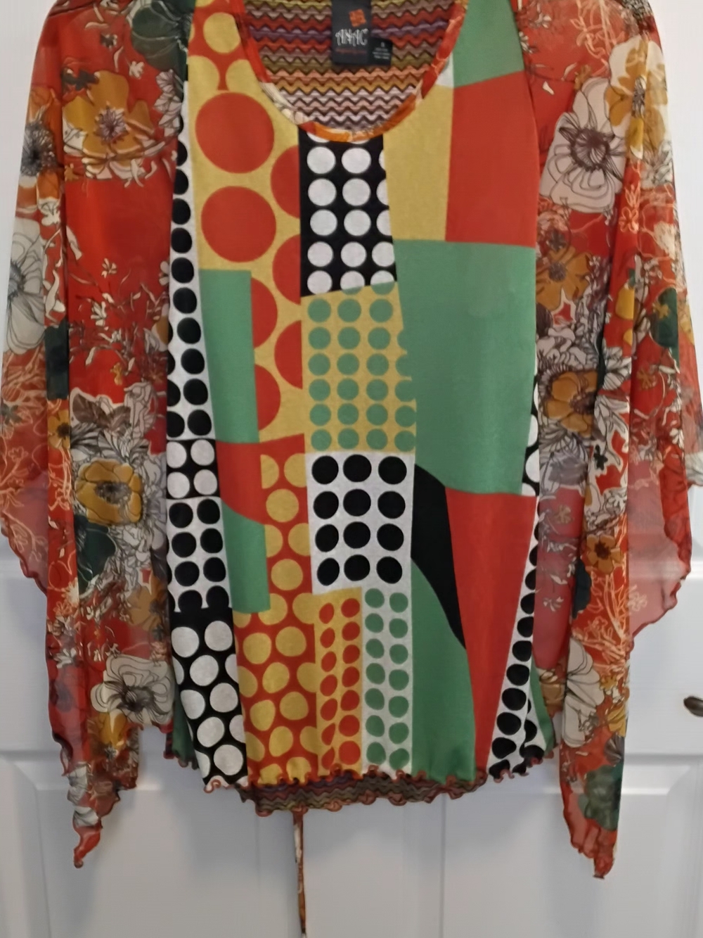 Anac Multicolor Geometric & Floral Tunic - Orange, Green, Yellow, Black